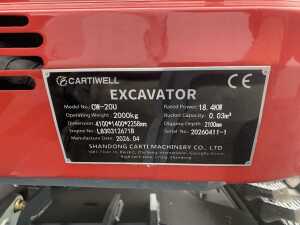 2026 Cartiwell CW-20U Zero Tail 2T Excavator c/w Bucket & Thumb Grab - 20