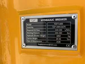 UNRESERVED TOFT 1400 Hydraulic Breaker To Suit 20T-30T Excavator c/w 2 x Chisels - 11