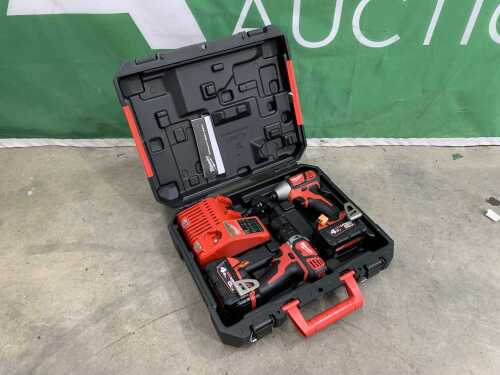 Milwaukee M18 Drill / Impact Gun c/w 2 Batteries & a Charger