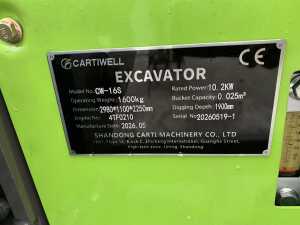 UNUSED 2026 Cartiwell CW-16S 1.6T Excavator c/w Bucket & Grab - 19